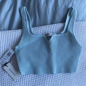Aritzia - SCULPT KNIT NOTCH TANK blue